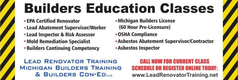 Michigan Builders Training, Contractor University, Lead Paint & Asbestos Classes