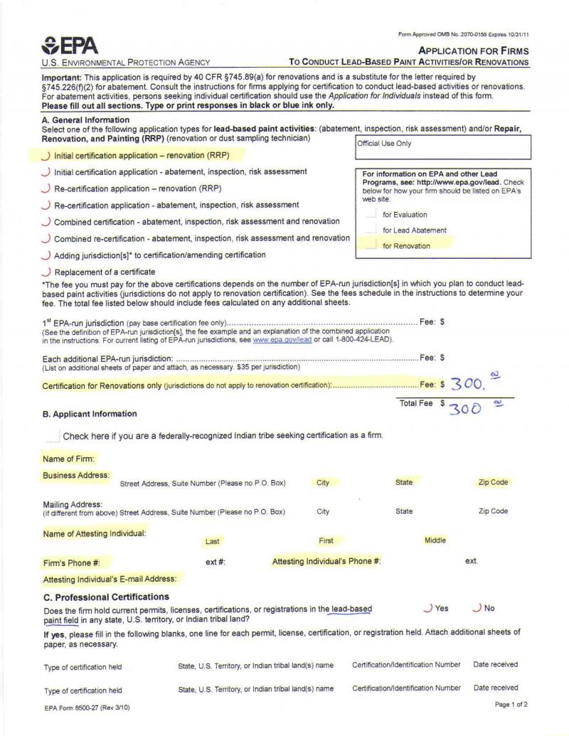 EPA Firm Application